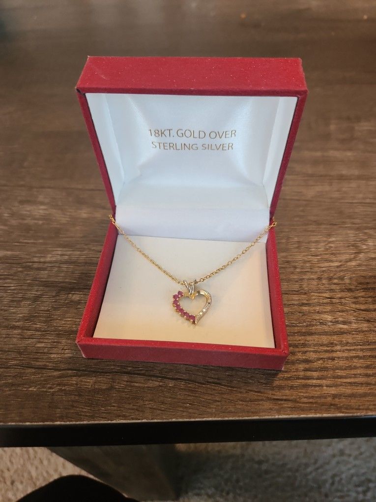 18kt. Gold Over Sterling Silver Ruby Heart Necklace
