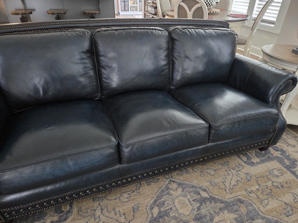 Cindy Crawford Navy Leather Sofa