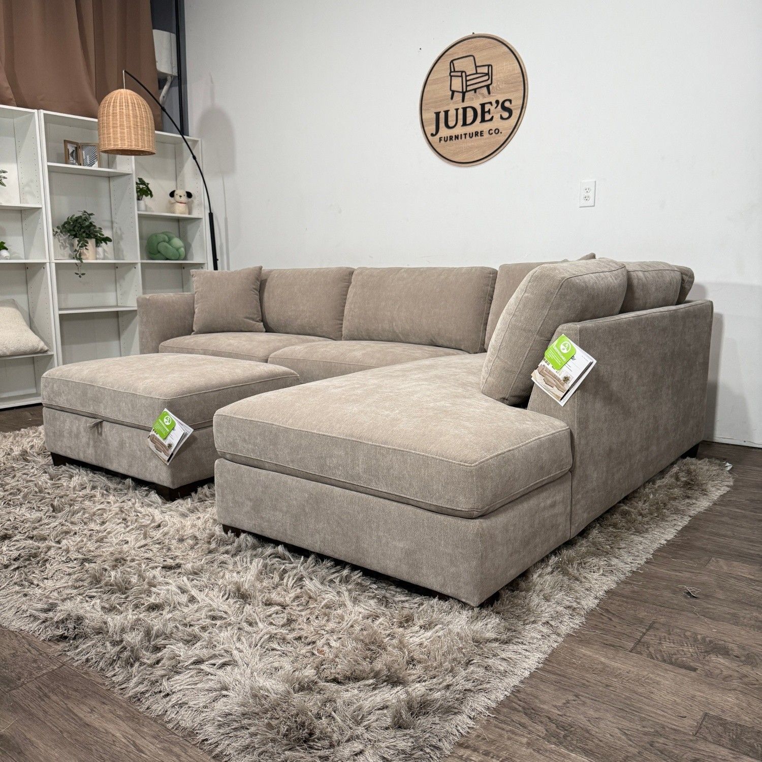 Beige Sectional Couch with Storage Ottoman - Free Delivery!