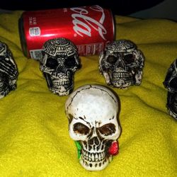 5 Carved Resin Skulls 