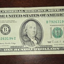 1988 Series 100 Dollar Bill