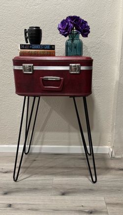 Vintage Suitcase Side Table with Hairpin Legs