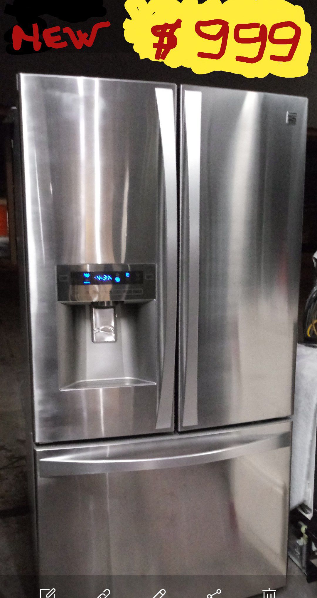 New 33 CF Kenmore elite refrigerator fridge French door stainless steel with ice and water dispenser
