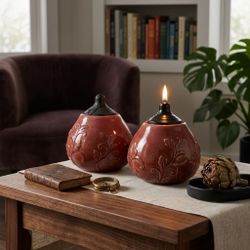 Ceramic Tiki Torch Oil Lamps Set of 2