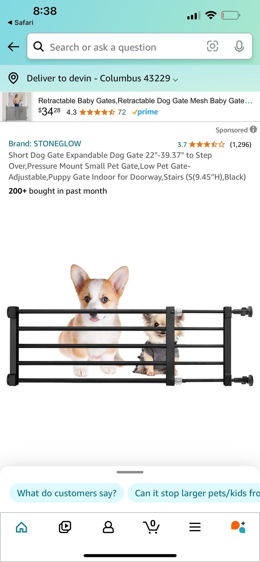 Short Dog Gate Expandable Dog Gate 22"-39.37" to Step Over,Pressure Mount Small Pet Gate,Low Pet Gat