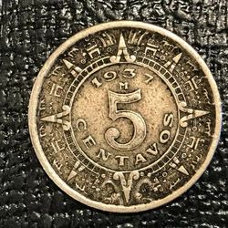 Mexico Mexican 1937 Aztec 5 Centavos Coin