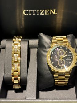 Diamonds & Gold Boxed Watch & Bracelet Set