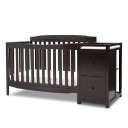 3 In 1 Crib With Drawers, Dark Brown, New Mattress Never Used