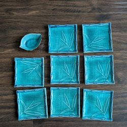 Set of 9  green Japanese Bamboo Sushi Plates