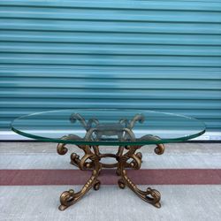Vintage Baroque Style Wrought Iron Base Oval Glass Coffee Table •FREE DELIVERY•