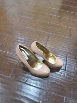 Nude Patent Leather Platform Pumps