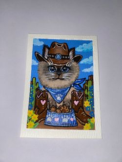 ACEO Original Acrylic Cats In Cowboy Hats Series #2 | Boots & Biscuits