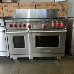 Wolf 48”Wide Dual Fuel Range Stove In Stainless Steel 