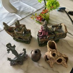 Lot Of Aquarium Decor, Net & Scraper