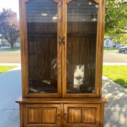 Antique Wooden Gun Display Cabinet w/ Key