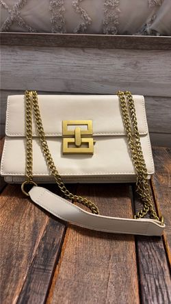 Cream Leather Crossbody Bag with Gold Chain