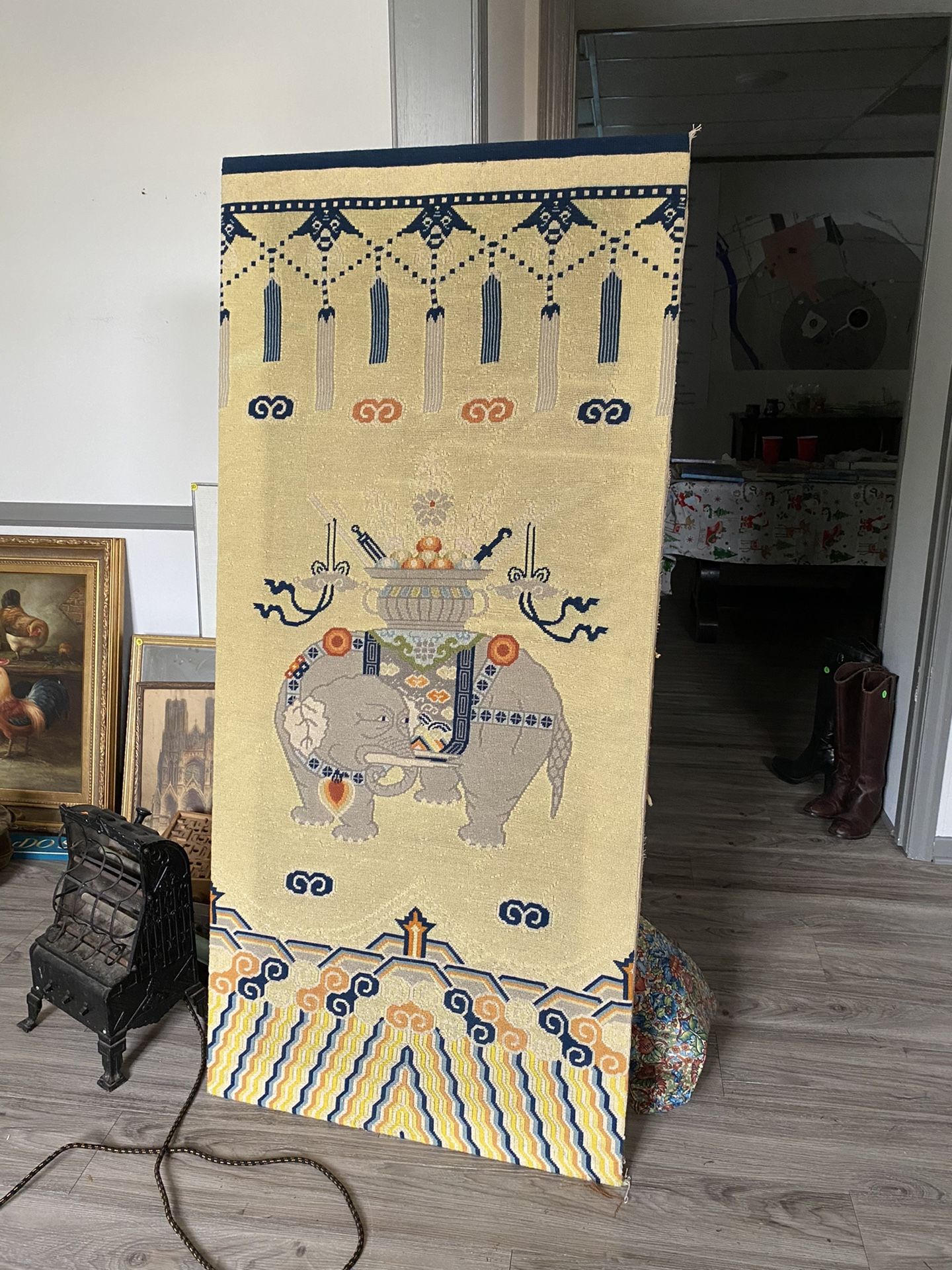 Original Large Needlework Piece With Elephant 5’2”x30”