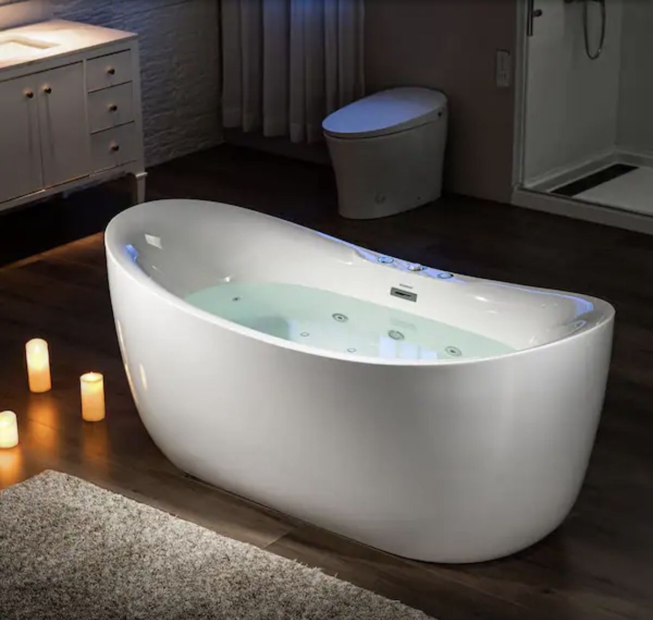 71 in. Acrylic Flatbottom Freestanding Whirlpool and Air with Inline Heater  Bathtub,Drain and Overflow Included in White for Sale in Phoenix, AZ -  OfferUp