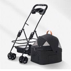 Pet Strollers with Detachable Cup Holder Pushchair Dog/Cat Strollers Lightweight Pram Breathable Zipperless Entry Cat Stroller 360° Wheels (Black)