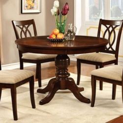 Brand New Brown Cherry 5pc Formal Dining Table Set 