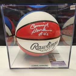 Lakers/Suns Connie Hawkins Signed,  JSA-Certified Basketball In Display Case 