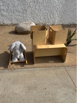 Kid’s table and chair set with elephant rocker