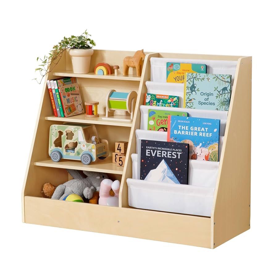 OOOK Montessori Bookshelf and Toy Organizer, Kids Bookshelf with Spacious Storage, Montessori Shelf for Toys, Nursery Book Shelves for Kids Rooms, Ide
