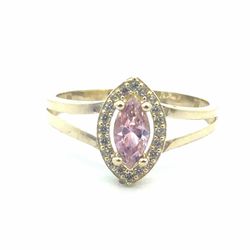 Woman’s Ladies 10k Yellow Gold Pink Marquise Cut CZ Cubic Zirconia Halo Ring Size 8 GP3132615