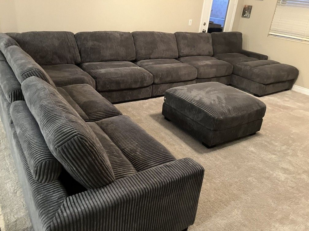 8PC Modular sofa set Dark gray Corduroy fabric super large couch