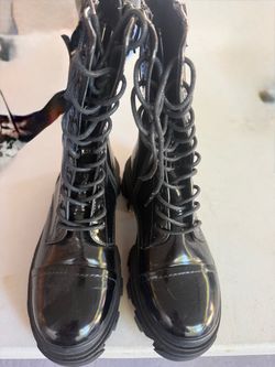 Black Patent Leather Lace-Up Combat Boots