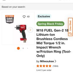 M18 FUEL Gen-2 18V Lithium-Ion Brushless Cordless Mid Torque 1/2 in. Impact Wrench