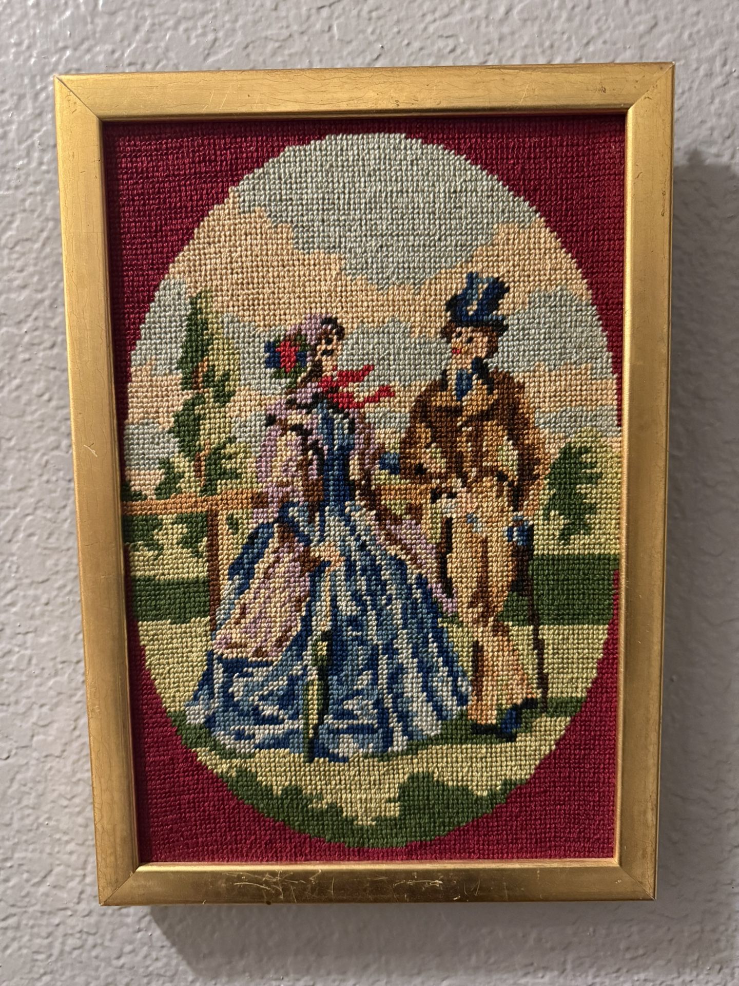 NEEDLEPOINT PORTRAIT OF COUPLE CHRISTMAS WALL DECOR