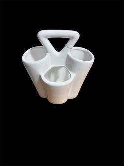 Modern White Ceramic Multi‑Compartment Organizer – 7½” Tall NWT