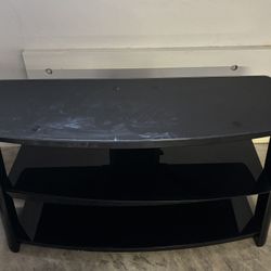 Three Shelf All Black Glass Stand 