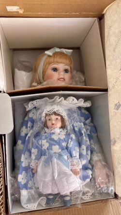 NIB Royalton Collection Doll blue and white dress