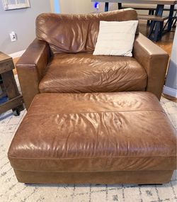 Leather Lounge Chair with Matching Ottoman