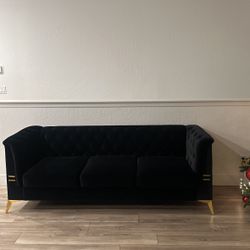 Velvet Rolled Arm Couch 