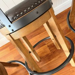 Set of 4 Bar Stools – Solid Wood Frame (Needs Reupholstery)