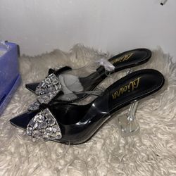 Women's Rhinestone Bowtie Clear Dress Shoes