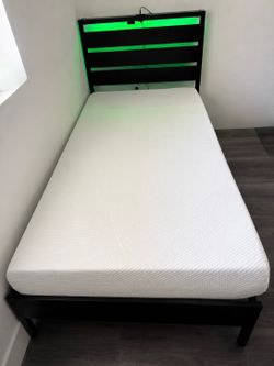 Twin Size LED Bed Frame + 15” Memory Foam Mattress – Brand New