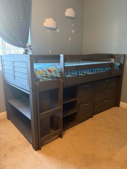 Twin Low Loft Bed with With Storage Drawers