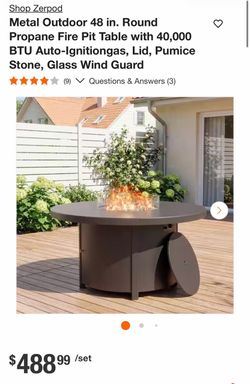 Shop Zerpod Metal Outdoor 48 in. Round Propane Fire Pit Table with 40,000 BTU Auto-Ignitiongas, Lid, Pumice Stone, Glass Wind Guard