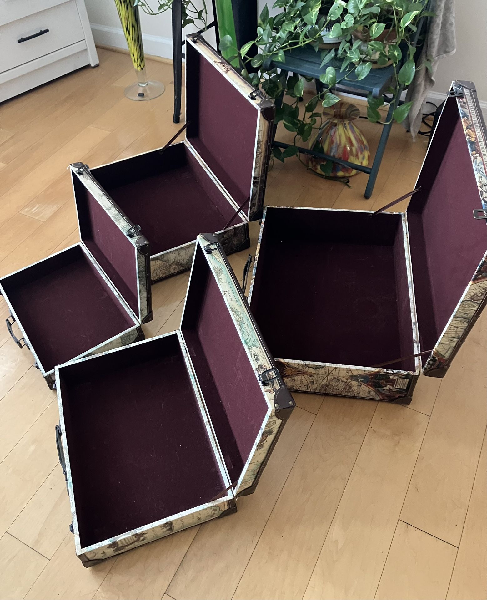 4 Nesting Decorative Suitcases 1990's Wood not paper