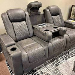🍄 HyllMont Power Reclining Loveseat With Console | Sectional-Gray | Sofa | Loveseat | Couch | Sofa | Sleeper| Living Room Furniture| Garden Furniture