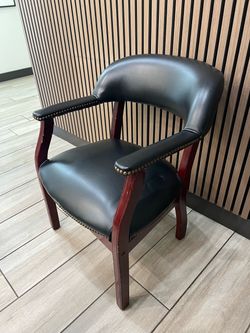 Black Vinyl Guest Chair with Mahogany Frame