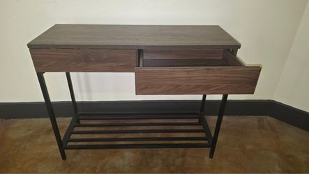 Wood and Metal Desk with Drawer and Shelf
