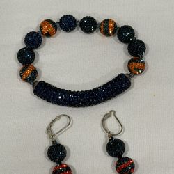 Swarovski Blue/Orange Bracelet and Earrings (Detroit Tigers) Never Worn. Great Gift Idea!