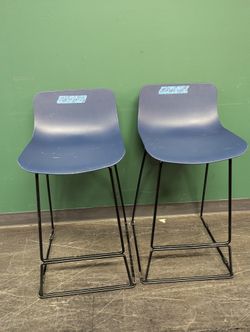 Pair of Article Navy Blue Counter Stools with Black Metal Legs