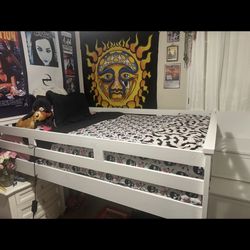 Full Size Bed With Open Bottom For Storage And  Steps Up To Bed With Storage Drawers