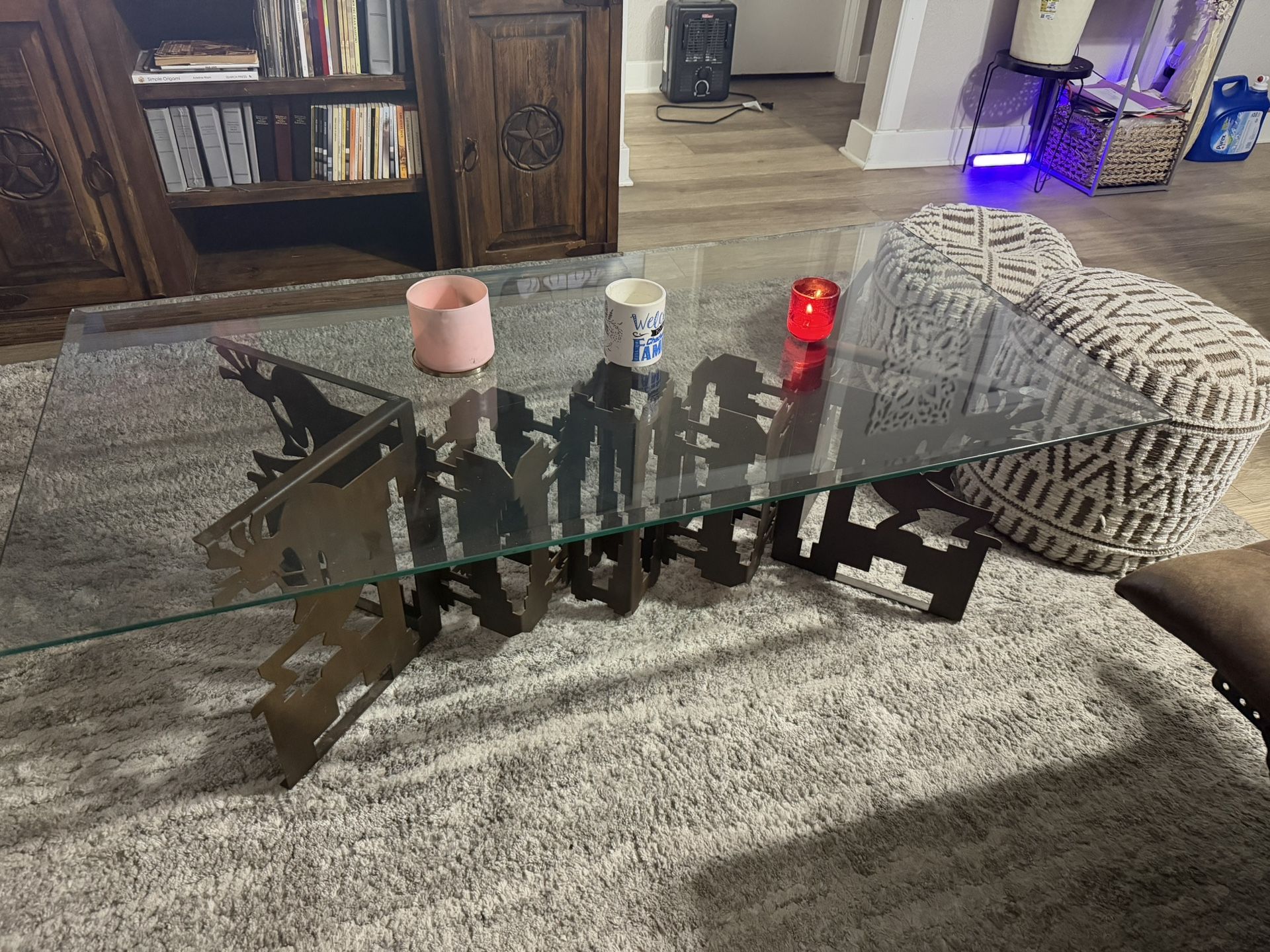 Glass And Vintage Iron Coffee Table